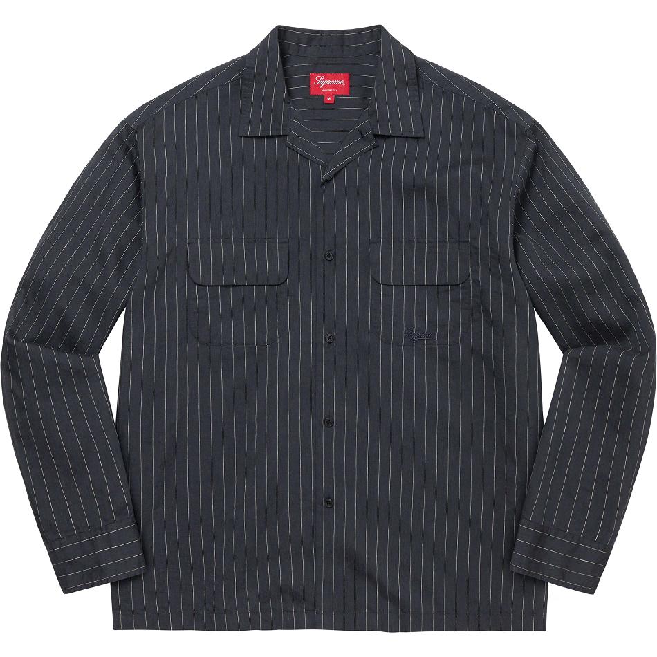 Supreme Pinstripe Linen Hemd Navy | DE372CE