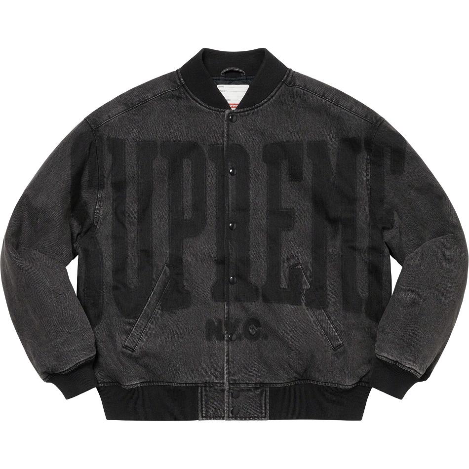 Supreme Washed Knockout Denim Varsity Jacke Schwarz | DE439AP