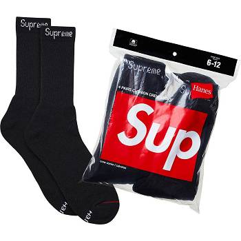 Supreme Hanes® Crew Socks (4 Pack) Socken Schwarz | DE105GL