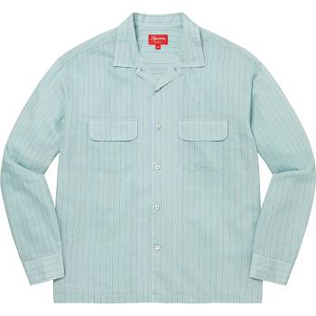 Supreme Pinstripe Linen Hemd Blau | DE373VD