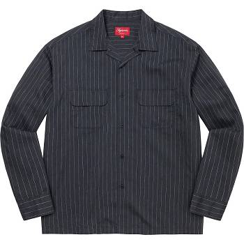 Supreme Pinstripe Linen Hemd Navy | DE372CE