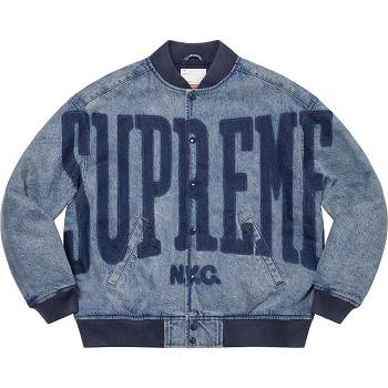 Supreme Washed Knockout Denim Varsity Jacke Navy | DE437OR