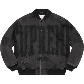 Supreme Washed Knockout Denim Varsity Jacke Schwarz | DE439AP